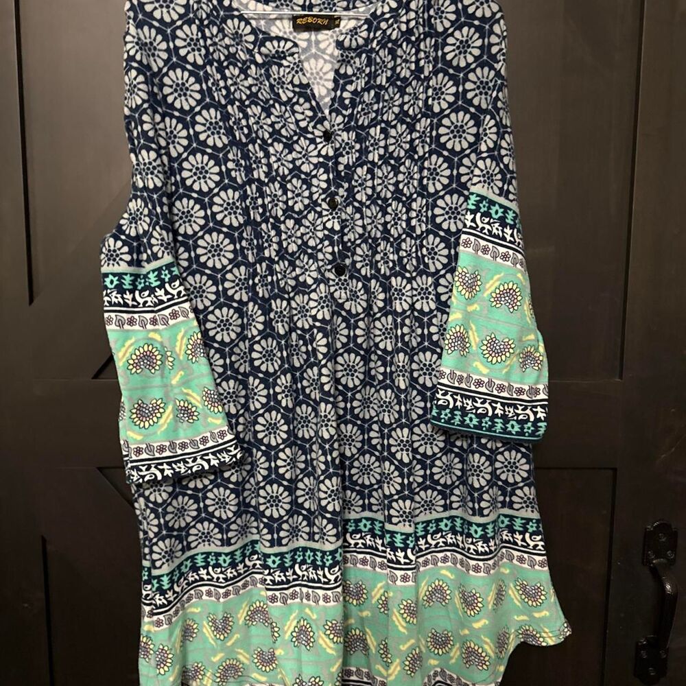 Reborn Nautical Navy and Mint Patterned Mini Dress